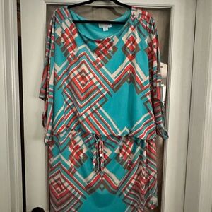 Geometric Patterned Dress in Teal and Orange